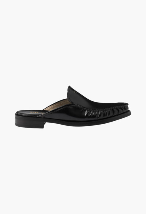 Black - Brushed Leather Mules - GLAM MODA